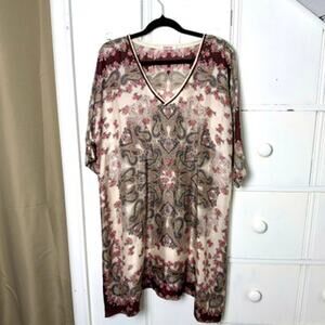 Johnny Was 100% Silk Tunic Shirt Mandala Paisley Floral Boho Kimono Sz L